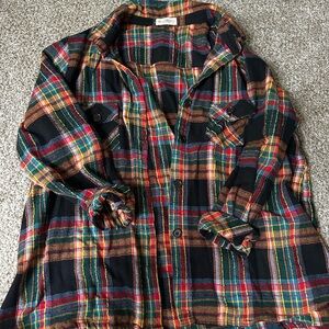 NATURAL LIFE Plaid Button-Up Shirt Jacket in Green, Red & Gold
